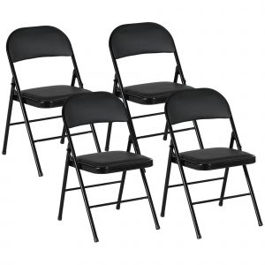 HOMCOM Lot de 4 Chaises Pliantes, Chaises de Bureau Portables, Pieds en Métal, Chaise Pliante pour Bureau, Réception, Salle d'Attente, Similicuir, Noir
