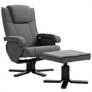 HOMCOM Fauteuil relaxant à bascule avec repose-pieds, revêtement en tissu aspect velours, fauteuil rembourré pivotant, structure en bois, Gris