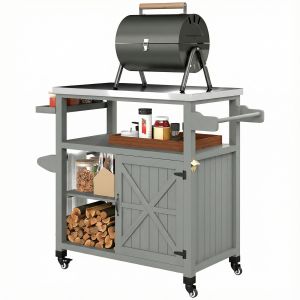 Outsunny Desserte jardin chariot de barbecue sur roulettes avec plateau en acier inoxydable 107x49,5x92,5cm gris