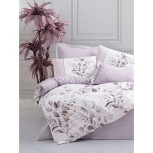 Parure de lit - 1 housse de couette 220 x 240 cm + 2 taies d'oreiller 60 x 60 cm - 100% coton renforc&eacute; - Lilas