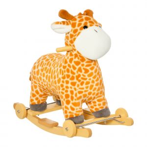 HOMCOM Jouet à bascule girafe et porteur sur roulettes 2 en 1 fonction sonore Dim.63L x 38l x 63H cm