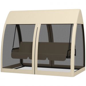 Outsunny Balancelle de jardin convertible 3 places balancelle d'extérieur avec auvent et coussins 240 x 140 x 197 cm beige