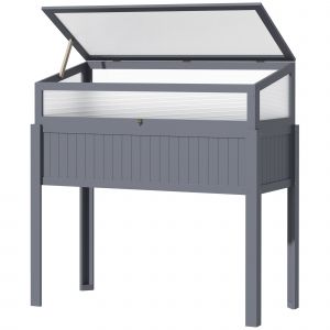 Outsunny Serre sur&eacute;lev&eacute;e en bois 2-en-1 pour tomates, potager, carr&eacute; d'herbes, bac &agrave; plantes pour jardin, polycarbonate Gris 120x54x112/122cm