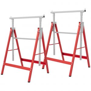 HOMCOM Lot de 2 tréteaux pliables télescopiques hauteur réglable 80-130 cm rouge