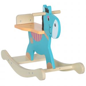 AIYAPLAY Cheval à bascule pour enfants, âne jouet à bascule bébé en bois avec guidon et base stable, 59 x 27 x 43 cm, vert foncé