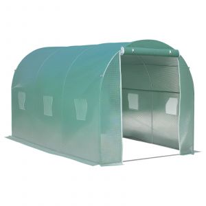 Outsunny Serre de Jardin Serre Tunnel Surface Sol 8 m 4 x 2 x 2,1 m Tubulaire Renforcé Porte Zippée 6 Fenêtres Enroulables Vert aosom