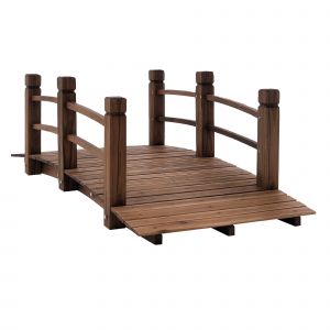 Outsunny Pont de jardin d&eacute;coration ext&eacute;rieure pont de bassin passerelle en bois 152,5 x 67 x 48 cm bois de sapin carbonis&eacute;
