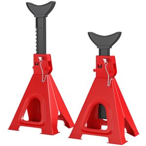 HOMCOM Lot de 2 chandelles voiture chandelles de levage capacité 6 tonnes hauteur réglable 375-592mm goupille de sécurité rouge