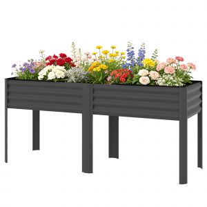 Outsunny Potager sur Pieds en M&eacute;tal, Jardini&egrave;re Sur&eacute;lev&eacute;e en M&eacute;tal 241L avec Barres Renforc&eacute;es et Tissu Non-Tiss&eacute;, Gris Fonc&eacute;
