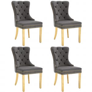 Ensemble de 4 chaises salle à manger moderne, Chaise de cuisine, chaises rembourrées avec garniture à clous, 51 x 65,5 x 95 cm, Gris   Aosom France