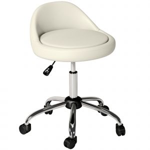HOMCOM Tabouret de travail Tabouret pivotant à roulettes, réglable en hauteur, pivotant, 50cm x 50 cm x 83 cm, Blanc