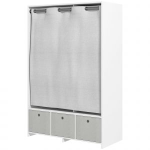 HOMCOM Armoire penderie armoire de rangement avec tringle rideaux 3 tiroirs en tissu amovibles 105 x 48 x 160 cm blanc