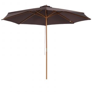Outsunny Parasol Droit Octogonal Bois Polyester Haute Densité 180 g/m² Diamètre 3 m Café