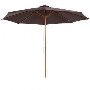 Outsunny Parasol Droit Octogonal Bois Polyester Haute Densité 180 g/m² Diamètre 3 m Café