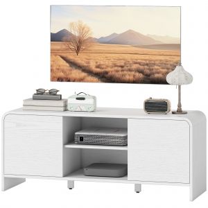 HOMCOM Meuble TV meuble télé pour téléviseur jusqu'à 55 pouces 2 portes 2 compartiments étagère réglable 110x35x45cm blanc