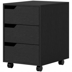 HOMCOM Caisson bureau mobile, meuble rangement bureau sur roulettes, 3 tiroirs, 40x50x57,5cm, noir