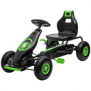 HOMCOM Kart à pédales pour enfant siège réglable 3 positions frein à main enfant de 5 à 12 ans vert noir