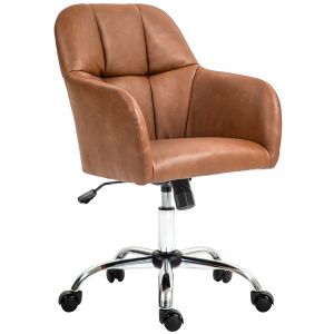 HOMCOM Fauteuil de bureau chaise de bureau pivotant sur roulettes, hauteur réglable, revêtement synthétique marron
