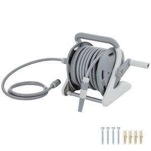 Outsunny Enrouleur Tuyau Arrosage Mural 20+2 m x &Oslash; 15 mm, D&eacute;vidoir de Tuyaux d'Eau Portable, Buse &agrave; 2 Modes, Gris