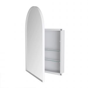 Armoire murale avec miroir arqu&eacute; et cadre en m&eacute;tal, pour salle de bain, salon ou chambre &agrave; coucher, 91x61x12 cm, Blanc