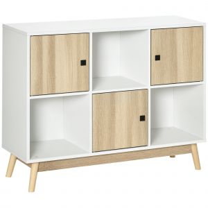 HOMCOM Commode Chambre Buffet Meuble de Rangement sur pied avec 6 cubes - Blanc et Aspect Bois - dim. 96L x 30P x 75H cm