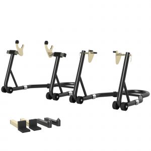 HOMCOM Béquille roue avant arrière charge 390 kg béquille d'atelier moto bras réglable en acier, fourche en forme de U + L noir