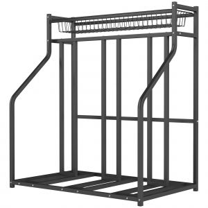 SPORTNOW Support de vélo support de stationnement à 3 vélos avec panier supérieur 4 crochets 90 x 54 x 100 cm noir