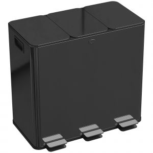 HOMCOM Poubelle de cuisine, poubelle tri s&eacute;lectif, 3 compartiments de 20L, seaux int&eacute;rieurs amovibles, 61,9x36,6x56,7cm, noir