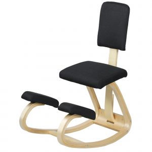 HOMCOM Si&egrave;ge assis genoux, tabouret ergonomique en bois &agrave; bascule avec dossier, chaise &agrave; genoux pour bureau &agrave; domicile, noir