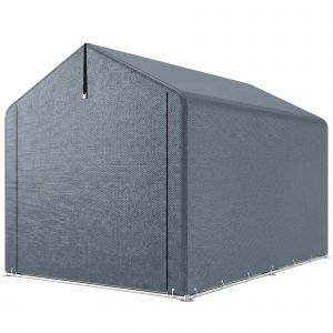 Outsunny Tente de garage 2,2 x 1,6 m &eacute;tanche, tente de rangement avec porte enroulable, toit &agrave; pignon, armature en acier, r&eacute;sistante aux UV, gris fonc&eacute;