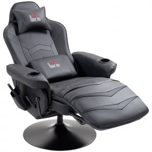HOMCOM Fauteuil de gaming, fonction massage, dossier inclinable, repose-pieds, jusqu'à 120 kg, cadre en acier, simili cuir, Noir