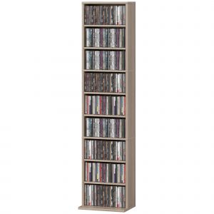 HOMCOM Étagère pour CD et DVD avec étagères réglables Design étroit et anti-basculement pour 260 CD 33x24x140 cm Bois naturel