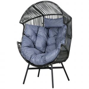 Outsunny Fauteuil d'ext&eacute;rieur en rotin, Fauteuil de jardin en rotin, PE-Rotin, 89 cm x 75 cm x 143 cm, Gris + Noir