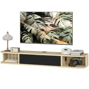 HOMCOM Meuble TV suspendu 120 cm, meuble t&eacute;l&eacute; pour t&eacute;l&eacute;viseur jusqu'&agrave; 50 pouces, tiroir rabattable 2 &eacute;tag&egrave;res 120x24x16cm noir