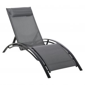 Outsunny Bain de Soleil transat chaise longue Design Contemporain inclinable Multi-Positions t&eacute;ti&egrave;re Amovible Incluse 171L x 64l x 82H cm Gris