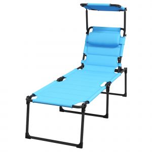 Outsunny Transat de Jardin avec Pare-soleil R&eacute;glable Dossier R&eacute;glable 4 Niveaux Appui-t&ecirc;te pour Terrasse 70x200x45 cm Bleu Clair
