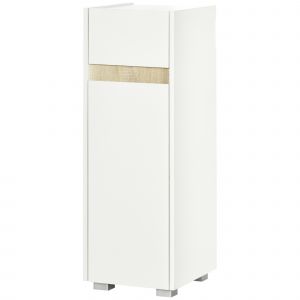 kleankin Mobiletto Salle de Bain avec Tiroir et Armoire avec Étagère Réglable en Bois 30x33x88cm, Blanc
