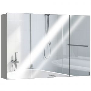 kleankin Armoire murale de salle de bain avec 3 portes miroir et &eacute;tag&egrave;res r&eacute;glables en MDF Gris dim. 90L x 15l x 60H cm