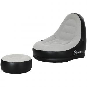 Outsunny Canapé gonflable et repose-pieds, tissu aspect peluche doux et porte-gobelet, gris
