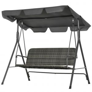 Outsunny Balancelle de Jardin Extérieur de 3 Places avec Auvent Réglable Siège en Rotin PE et Reposabrazos 167x112x153 cm Gris