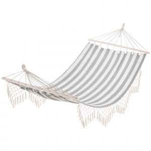 Outsunny Hamac Voyage Duo Gris Blanc Coton Polyester Respirant Portable 200x100cm   Aosom France
