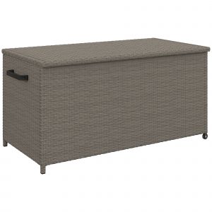 Outsunny Coffre de jardin en résine tressée coffre de rangement extérieur 184 L vérins à gaz, résistant aux UV 102x52x52cm gris