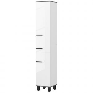 HOMCOM Meuble Colonne de Salle de Bain avec 2 Armoires avec Étagères Réglables et Tiroir, 34x32x190 cm, Blanc