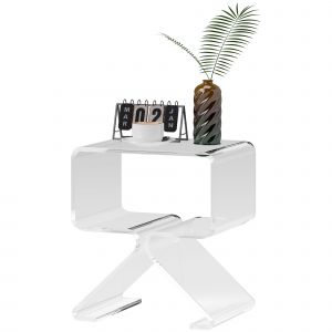 HOMCOM Table Basse G&eacute;om&eacute;trique &agrave; 2 Niveaux en Acrylique avec Pieds Triangulaires, 40x30x45 cm, Transparente