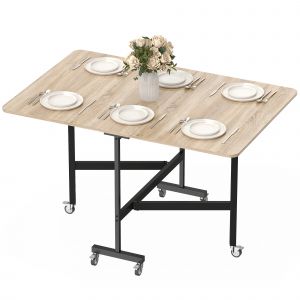HOMCOM Table pliante pour 4-6 personnes avec 2 rabats et roulettes avec frein, 120x80x73 cm, Ch&ecirc;ne