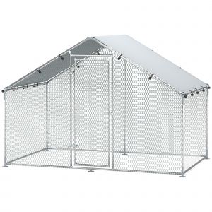 PawHut Poulailler, grand poulailler en métal avec couverture imperméable et anti-UV, cage pour 5-8 poules, 3 x 1,7 x 1,9m