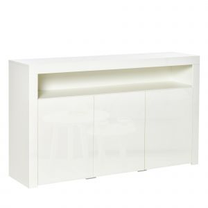 HOMCOM Buffet LED - meuble de rangement LED - 3 placards avec étagère et grande niche - panneaux particules MDF blanc laqué