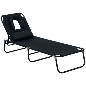 HOMCOM Transat bain de soleil chaise longue de jardin pliant avec dossier réglable multiposition dim. 190L x 56I x 28H cm