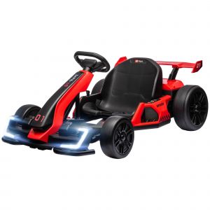 HOMCOM Kart pour enfants, Kart électrique avec klaxon et fonction musicale, siège ajustable, jusqu'à 12 km/h, plastique, métal, Rouge