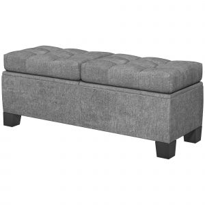 HOMCOM Banc Coffre de Rangement en Tissu avec Rembourrage Capitonné, 116x41x47cm, Gris